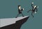 Business man pushing his competitor off the cliff. Concept of competition, sabotage and danger of the corporate business world.