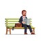 Business man reading newspaper sitting on a bench
