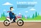 Business Man Ride Off Road Motor Bike, Sport Motocycle Over Nature Background