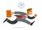 Business man run and hurry late vector illustration, funny comic cute cartoon accountant or businessman worker or employee in a