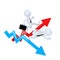 Business man run over graph arrow. Rise and fall concept. Isolated. Contains clipping path