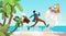 Business Man Run Space Rocket New Idea Startup Concept Tropical Seaside Background