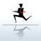 Business man running holding laptop silhouettes