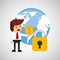 Business man secure money globe