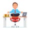 Business man sitting on office desk in yoga pose