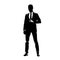 Business man standing, abstract vector silhouette, ink drawing. Isolated business people