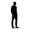 Business man standing, abstract vector silhouette, ink drawing. Isolated business people, side view