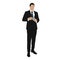 Business man standing and drinking coffee, isolated vector