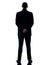 Business man standing rear view isolated