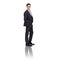 Business man, suit and pose, professional portrait and smile with hands in pocket on white background. Corporate fashion