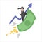 business man surfing money with arrow. flat business vector illustration.