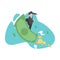 business man surfing with money. concept of flat business vector illustration.