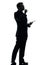 Business man thinking pensive digital tablet silhouette