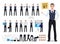 Business man vector character creation set with male office person