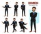 Business man vector character set. Businessman male company head characters in thinking, standing and sitting pose and gestures.