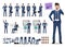 Business man vector character set. Male office worker holding mobile phone and talking