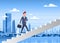 Business Man Walking Stairs Up Over Modern City Background Businessman Career Development Concept