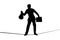 Business man walks on wire tightrope silhouette vector