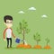 Business man watering trees vector illustration.