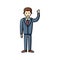 Business man waving hand flat icon. Hello gesture. Clip art piece. Infographic element