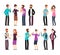 Business man, woman, and people have conversation, discussion, talking and listening. Cartoon vector characters set