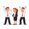 Business man and woman raising hands up over heads