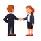 Business man and woman shaking hands firmly