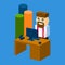Business Man Workplace Desktop Office With Chart Bar 3d Isometric