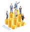 Business management concept background. Business people worker team with gold coin stack