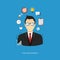 Business management concept flat illustration. Office man with i