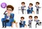 Business manager vector characters set. Sitting business manager character talking in mobile phone.