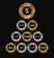 Business mechanism concept of success with gold, silver gearwheels, dollar sign