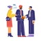 Business meeting and female translator, vector on white, flat cartoon