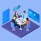 Business meeting in international company isometric vector illustration