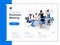 Business meeting isometric landing page. Team of colleagues discussing project in conference room situation. Productive corporate