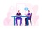 Business Meeting Process. Couple of Office Workers or Business Partners Characters Sitting at Table Signing Paper