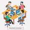 Business Meeting and Teamworking Isometric Concept. Office Work