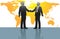 Business men handshake on world map
