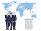 Business men silhouette. team businesspeople group hold document folders on world map background vector Illustration.