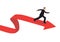 Business metaphor of businessman surfing on a red arrow wave