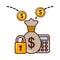 Business money bag calculator coins security