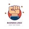 Business Motivation logo concept. Clenched fist hand gesture and sleeve of a suit. Business gesture. Hand fist icon or logo design