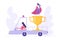 Business Moving Forward Success Career Concept with Businesswoman Character Driving Truck Car with Prize