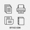 Business and office icon. editable vector line icon set, document, printer, document File, file folders. Collection of vector symb