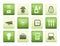 Business and office icons over color background