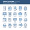 Business and office work. Documents, paperwork. Businessman. Thin line blue web icon set. Outline icons collection