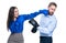 business opposition of businesspeople in boxing gloves. business knockout. businesspeople opposition