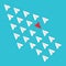 Business opposition concept. Red paper airplane flying in the opposite direction. Vector illustration