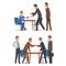 Business Partner Sitting at Table Face to Face Engaged in Negotiation Vector Set