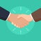 Business partnership handshake illustration. Deal sign or businessmen robust agreement people